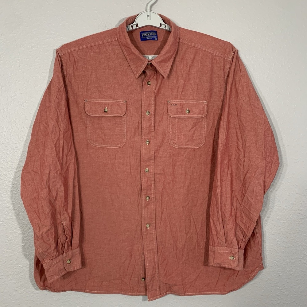 Pendleton Men's‎ Heather Red Blake Chambray Long Sleeve Button Down Shirt XXL - Picture 2 of 8